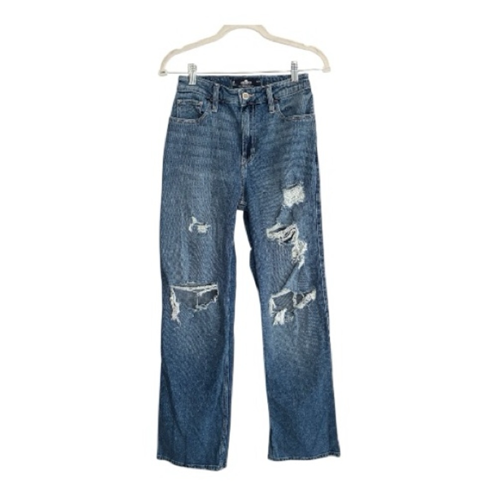 Hollister Distressed Blue Straight-Leg Dad Jeans Size 00